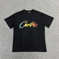 Rainbow Gradient Graphic Print Black T-Shirt Unisex Streetwear Casual Short Sleeve Tee