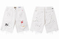 Gallery Dept. Raw-Edge Distressed Paint Splatter Denim Shorts - White