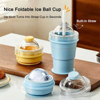 New Portable Foldable Ice Ball Cup with Built-in Straw