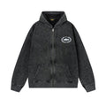 Vintage Washed Black Zip Up Hoodie Unisex Streetwear Casual Jacket